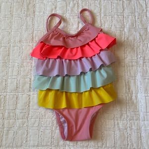Little girls one piece ruffle swim suit